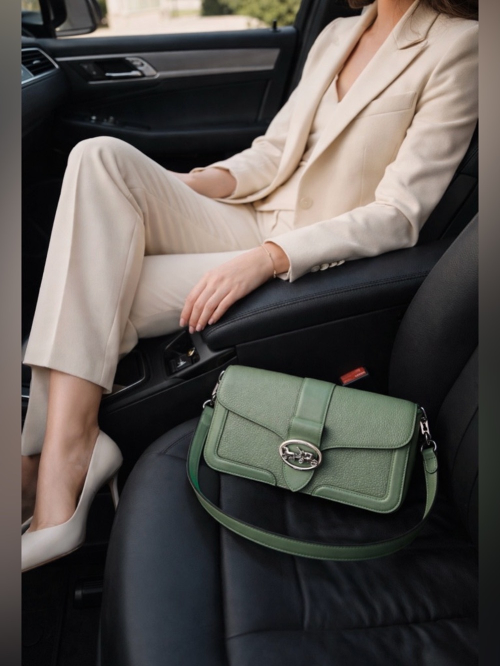 Coach green purse with silver hardware